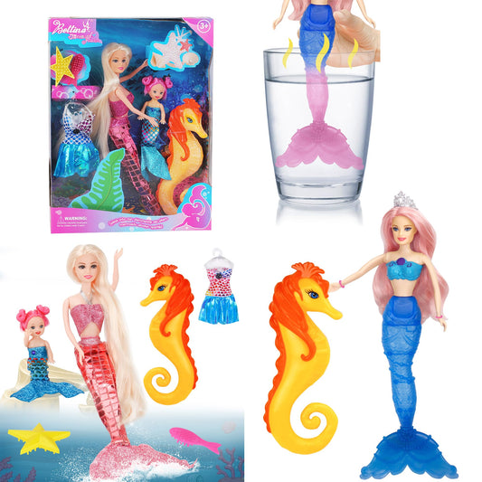 BETTINA Princess Doll with Seahorse Play Gift Set | Magic Color Changing Mermaid Doll, Princess Mermaid Toy with Seahorse & Dolls Accessories