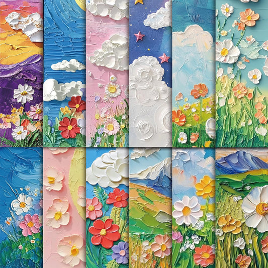 EggSun 48 Sheets Oil Painting Floral Scrapbook Paper,Oil Painting Floral Pattern Decorative Scrapbook Paper for Journals DIY Cards and Photo Albums,Aesthetic Craft Supplies