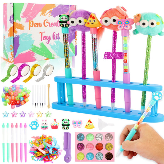 Ulema 65Pcs Cute DIY Pen Making Kit Fun Craft for Tweens, Girls & Kids, Create 12 Plush and Floating Pens, Mess-Free Creative Activity Great Gift for Artistic Kids.