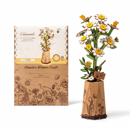 ROBOTIME 3D Wooden Flower Puzzle, Chamomile DIY Craft Kit for Adults, Artificial Flower for Home Table Decor, Gift for Women, Mom, Wife
