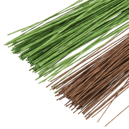 PATIKIL 200 Pcs 28 Gauge Floral Wire, 14 Inch Floral Stem Wire Flower Paper Wrapped Wires for Flower Crafts Bouquet Arrangement Supplies Wreath DIY Projects, Brown/Light Green