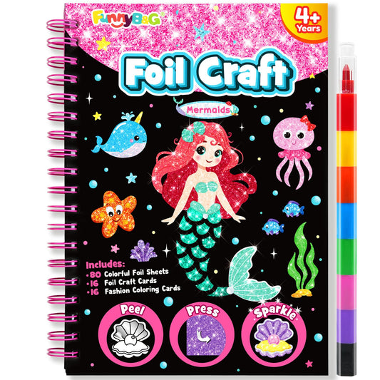 FUNNYB&G Foil Art Crafts for Kids Ages 4-8: Valentines Crafts for Kids 2026,Birthday Gift for Girls,Art and Crafts Supplies,Party Favors,Creative Toys for Girls Boys 4 5 6 7 8 9 Years Old(Mermaids)