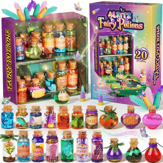 Alritz Fairy Potions Kit for Kids - Magic Potion Making Kit 20 Bottles, Glitter Crystals, Birthday Gifts for Girls 6 7 8 9 10 11 12 Year Old, Creative Craft Indoor Activity Party