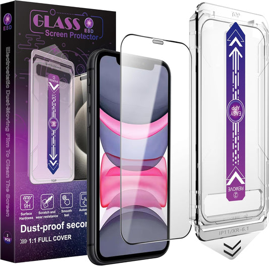 CHRYSHA 2-Pack 11 6.1-Inch, Screen Protector Tempered Glass for iPhone and iPhone XR Auto Dust Removal, No Bubbles