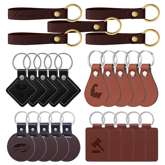 Tikjiua 25 Pcs Leather Key Fob Kit, 5 Types PU Leather Key Fobs with Rivets and Keychain Ring, Diy Keychains Holder for Keychain Making Craft Working