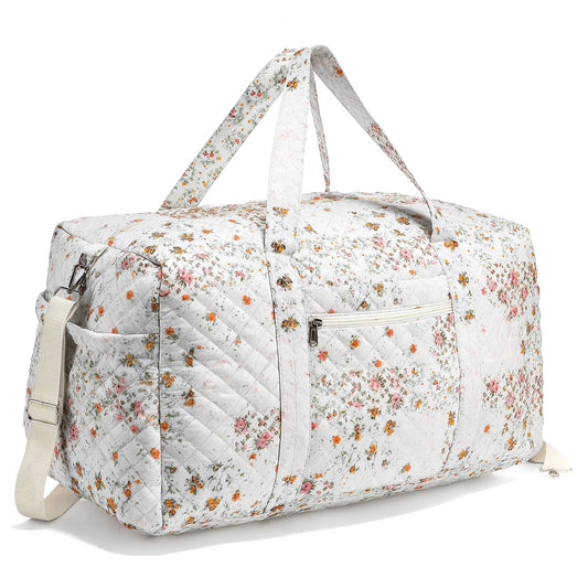 Dansydaisy Large Quilted Travel Duffle Bag for Women Floral Portable Gym Weekender Bag with Zipper Pockets Workout Grocery Pouch Duffle Gift Pouch for Work(Light Colored Spliced Floral)