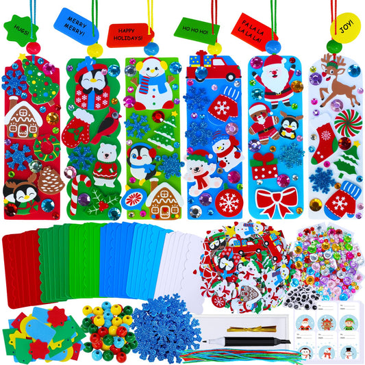 Winlyn 36 Sets Christmas Craft Kits Winter Crafts DIY Holiday Bookmark Ornaments Decorations Art Sets Festive Snowmen Reindeer Foam Stickers Arts and Crafts for Kids Classroom Activities Party Favors