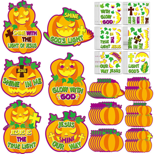 Lonfliness 36PCS Halloween Christian Jesus Fall Pumpkin Crafts DIY Christian Cross Religious Faith Crafts Pumpkin Decorating Sticker Classroom Decorations Sunday School Craft Kit Party Favors