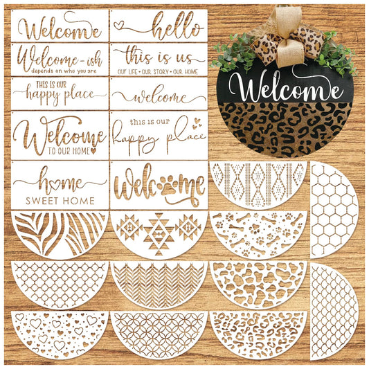 Welcome Stencils for Painting on Wood Doormat, Half Round Stencils for Crafts Reusable for Door Mats Furniture Sign Canvas DIY (hafl22)