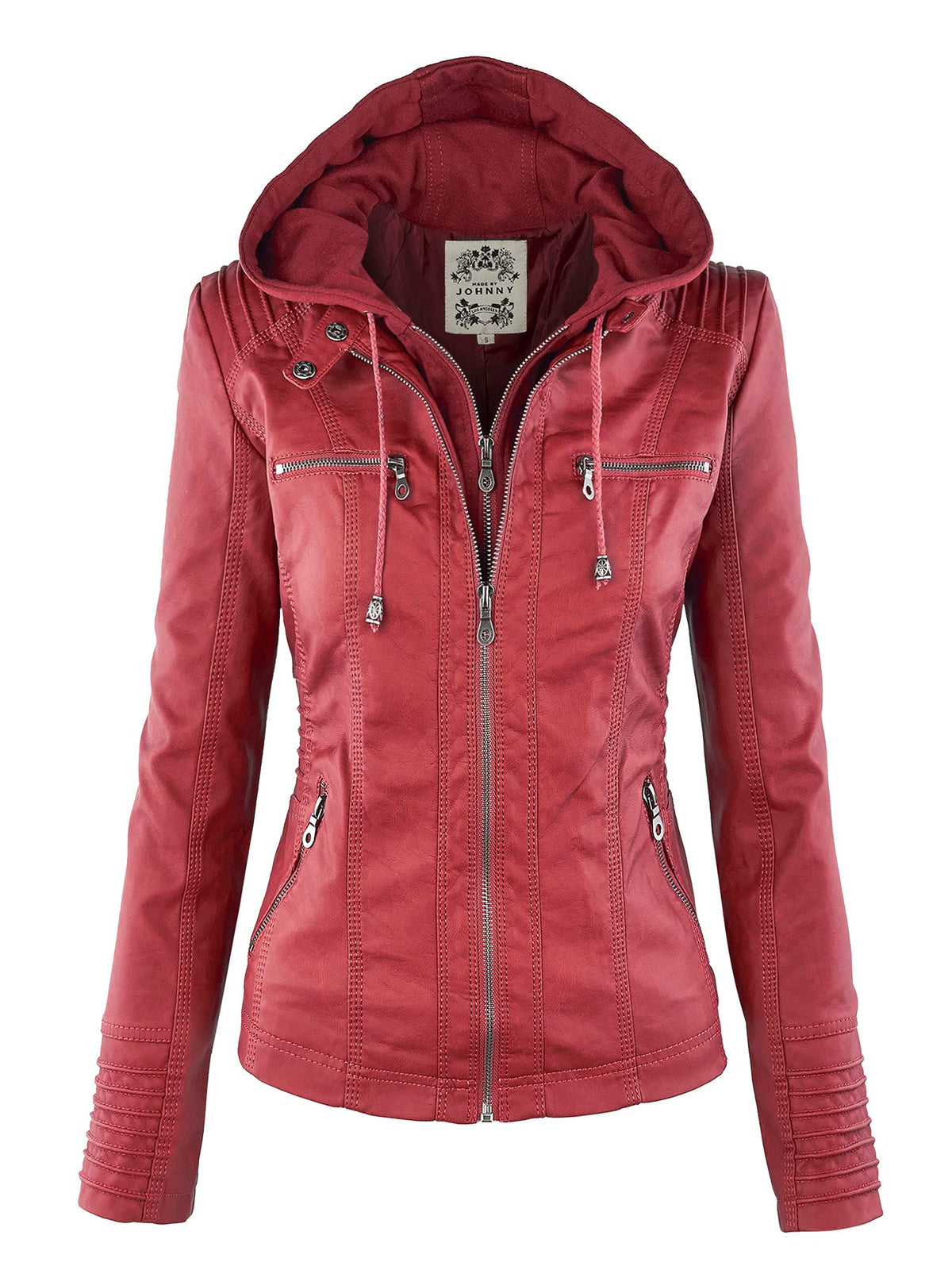 MBJ WJC663 Womens Removable Hoodie Motorcyle Jacket M RED