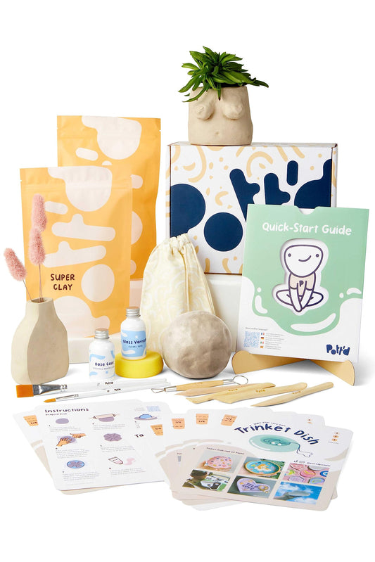 Pott'd Air Dry Clay for Adults. Beginners Home Pottery Kit for Adults. DIY Crafts Includes: Air-Dry Clay, Tools, Paints, Brushes, Sealant, Guides