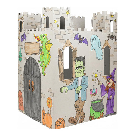 Easy Playhouse Haunted Castle - Kids Art & Craft for Indoor & Outdoor Fun, Color, Draw, Doodle on Halloween Friends– Decorate & Personalize a Cardboard Fort, 32" X 32" X 43. 5"