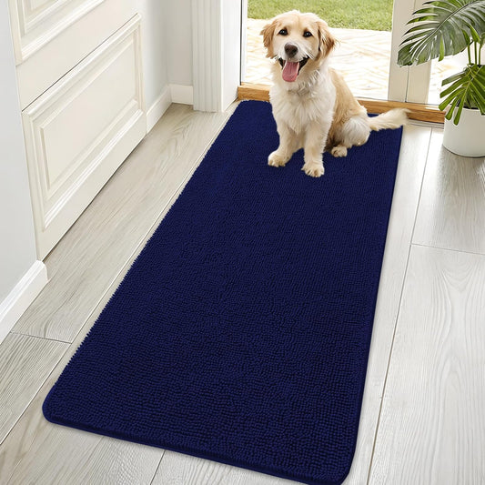 OLANLY Dog Door Mat - Absorbent Non-Slip Mud Mat for Indoor Use | Quick Dry Chenille, Navy Blue 70x35