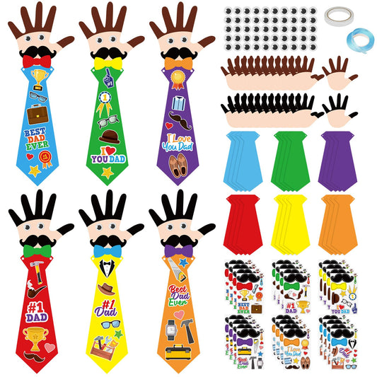 Cinrobiye 72pcs Fathers Day Craft Kits Father’s Day Tie Craft Best Dad Ever DIY Handprint with Stickers for Happy Father Day Gifts Home School Activities Birthday Party Favors Supplies Decoration