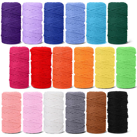 Macrame Cord 3mm x 590 Yards, 18 Rolls Natural Colored Macrame Cotton Supplies 4 Strand Twisted Cotton Cord Rope for DIY Knitting Crafts Knitting Plant Hangers Wedding Decor