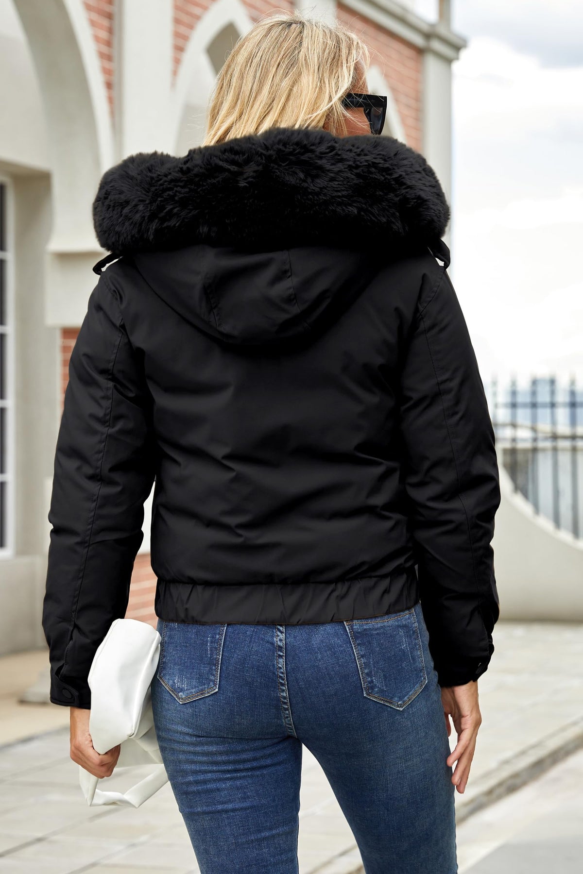 MODERN BUBBLE Women's Thickened Down Jacket with Detachable Fur Hood Winter Warm Parka Puffer Down Coat (US, Alpha, Large, Regular, Regular, Black)