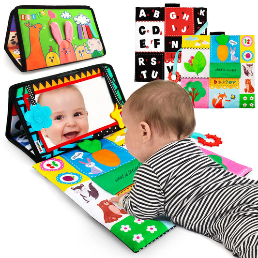 beetoy Tummy Time Toy for Infant, Newborn Sensory Toy 0 3 Months Baby Brain Development with Crinkle Mat Teether, High Contrast Baby Mirror Toys 2 4 5 0-6 Month Boys Girls Visual Muscles Shower Gifts