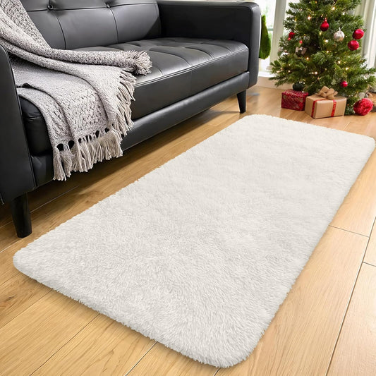 OLANLY Runner Rugs - Machine Washable Soft Fluffy Shaggy Design for Hallway & Bedroom | Ivory