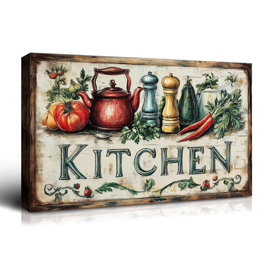 Wewejia - Rustic Kitchen Canvas Wall Art 24x16 Inch, Vintage Farmhouse Food Still Life Painting Pictures Farmhouse Kitchen Wall Decor Living Room Dining Room Home Decor Easy to Hang