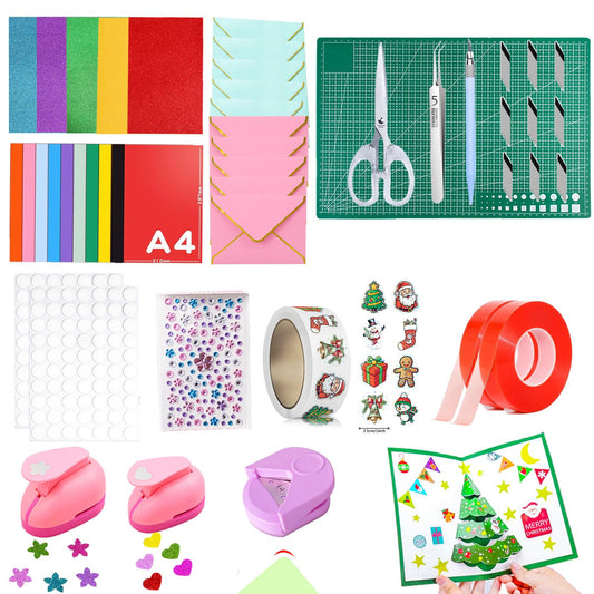 150 Pcs Card Making Supplies For Adults Kids,DIY Card Making Kit with Cutting Mat,Control Knife,Hole Punch,Blank Greeting Cards and Envelopes-Giftable DIY Greeting Card Set-Happy Birthday Christmas