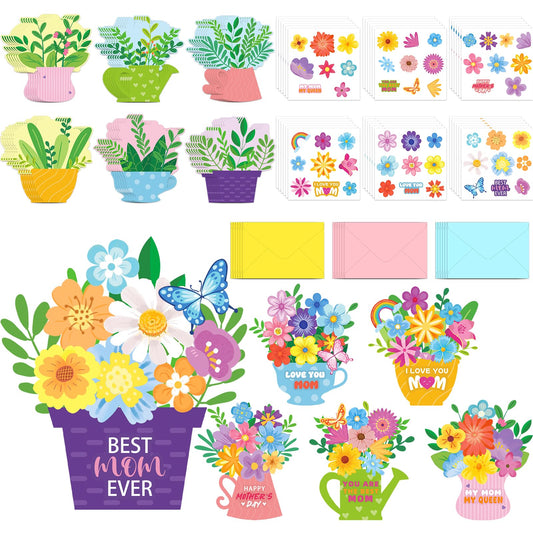 ZCPTZ 36 Set Mother's Day Craft Kits - DIY Greeting Card Making Set with Flower Pot Cards, Stickers & Envelopes for Mom, Grandma Gifts, Fun Paper Craft Activity Home