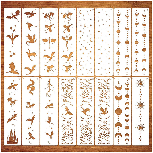 Border Stencils for Painting Moon Star Dragon Book Edge Background Template Paint Stencils for Painting on Wood Burning Art Craft Canvas Furniture Wall(book16)