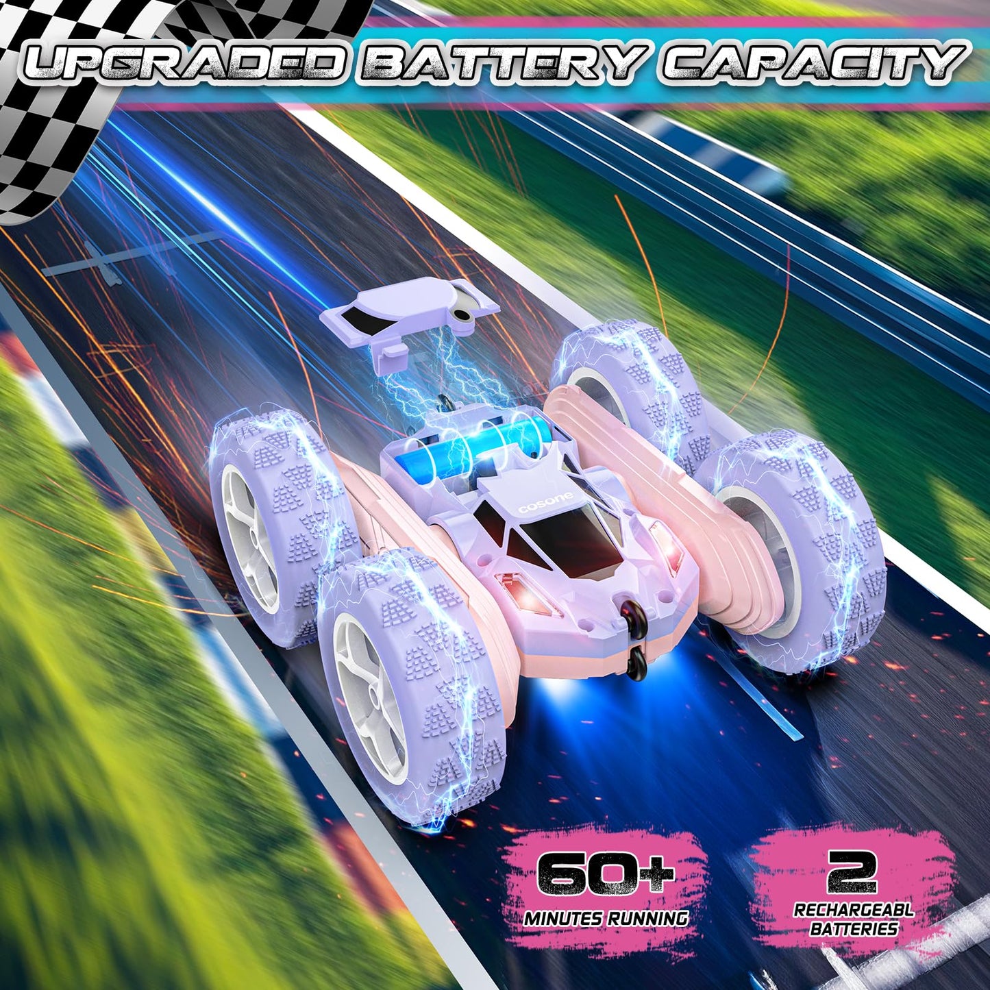 cosone Remote Control Car RC Cars for Kids Toys Rechargeable 360° Rotating 2.4Ghz RC Stunt Car for Kids Birthday Gift for 6 Years Old Girls Toys 6 7 8 9 10 Years Old Girl Gift Ideas (Pink&Purple)