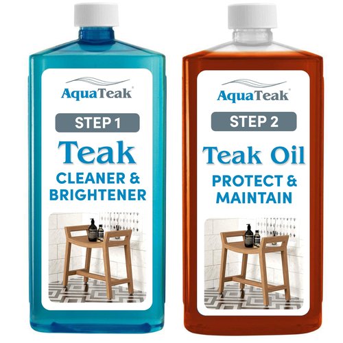 AquaTeak Care Kit - Premium Teak Oil, Teak Wood Cleaner & Brightener, 16 oz Each - Cleans & Restores Outdoor & Indoor Furniture, Shower Stool & Decks - Removes Wood Stain & Maintains Natural Finish