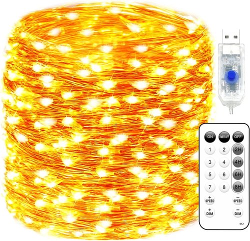 Fairy Lights 66FT 200 LED USB Twinkle Lights - Remote & Timer, Waterproof Warm White String Lights for Bedroom & Party Decor