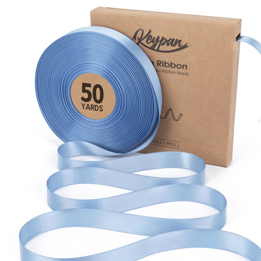 Keypan Blue Satin Ribbon 5/8 Inch x 50 Yards Double-Faced Ribbons for Gift Wrapping Flower Bouquet Wedding Paper Bows Hair Invitations Crafts Baby Shower