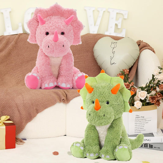 Tezituor Large Pink Dinosaur Stuffed Animals, 24inch Large Stuffed Dinosaur Plush Toys for Boys Girls, Hugging Soft Dino Triceratops Plush Pillow Praty Valentine's Day Gift for Girlfriend