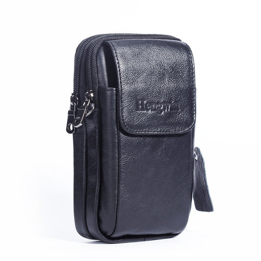 Hengwin Leather Vertical Men Cell Phone Holster Wallet Case with Belt Clip Travel Messenger Bag Waist Pouch Crossbody Purse Fit for iPhone 17 Pro Max 15 Pro Max Samsung Galaxy S25 Ultra Note 9 (Black)