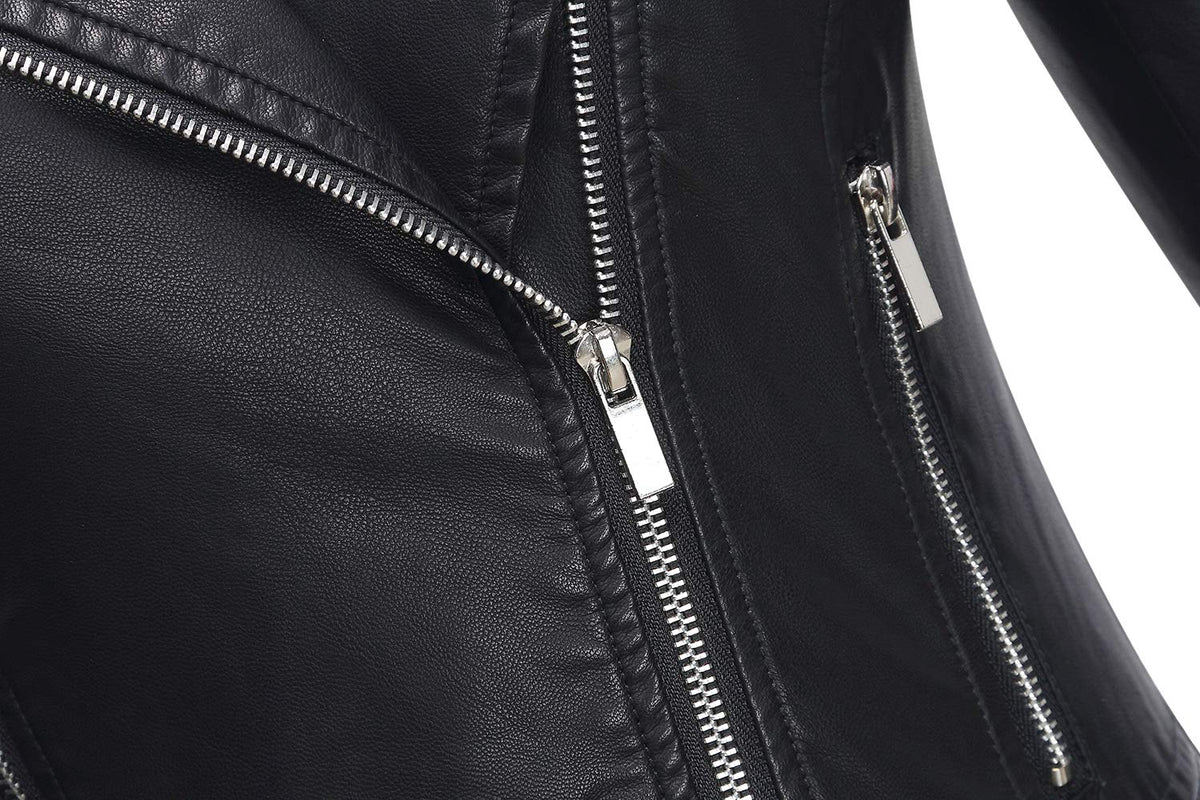 Tanming Women's Faux Leather Moto Biker Short Coat Jacket (Black-M)