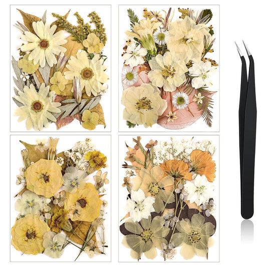 Nuanchu Dried Pressed Flowers for Soap Making Dried Flower Resin Crafts Vintage Pressed Wildflowers Leave with Tweezer for Mother's Day Craft Resin Mold Bride Scrapbook Supplies Nail Soap Wedding DIY