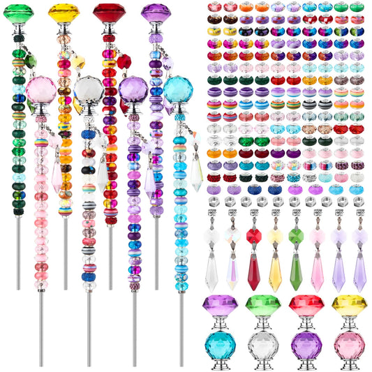 UFU 192Pcs DIY Fairy Wand Beaded Garden Stakes Kit, Decorative Garden Stakes with Colorful Crystal Pendants, Outdoor Fairy Garden Accessories, Beadable Items for Decor, Gifts & Craft (10 in)