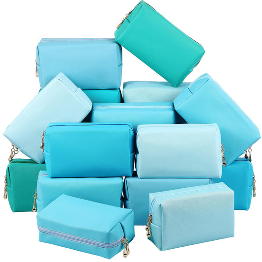 Kigeli Aesthetic Makeup Bags PU Leather Cosmetic Pouches Waterproof Plain Toiletry Bags Makeup Pouches Bulk for Women Party Gift Travel Storage Organizer(Blue Teal,7.1 x 2.8 x 4.3 in)