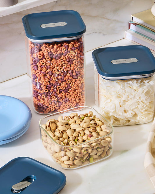 Caraway 13-Piece Glass Airtight Food Storage Containers with Lids – Non-Toxic, BPA-Free Kitchen Storage Containers – Stackable, Space-Saving Airtight Containers for Dry Goods and More - Cream