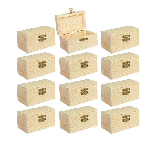 Cregugua 12 Pieces Small Wooden box Unfinished Wood Treasure Boxes with Lid for DIY Crafts (3.5 x 2.1 x 1.9 In)