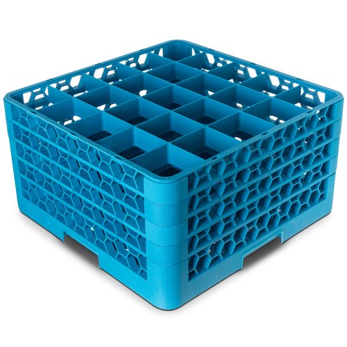 Carlisle FoodService Products RG25-414 OptiClean 25 Compartment Glass Rack with 4 Extenders, 10.3", Polypropylene, Blue