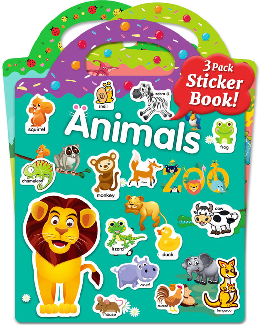Benresive Reusable Sticker Book for Toddlers, Stickers for Kids, Travel Toys for Arts & Crafts Activities, Birthday Gift for Boys & Girls, Animals Dinosaurs Insects Themes