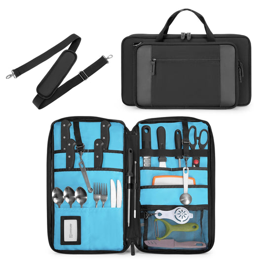 YARWO Chef Knife Bag with 20-Pockets, Professional Knife Sheath Storage Case with Shoulder Strap and Top Handle, Cooks & Culinary Tools Organizer Holder for Kitchen Travel Cooking Utensils (Bag Only)