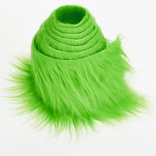 Shaggy Plush Faux Fur Fabric Precut Strips Fluffy Fuzzy Craft Furr for Gnomes Beard Hair Cosplay Costume Dwarf Decoration (Green, 4x60 inch)