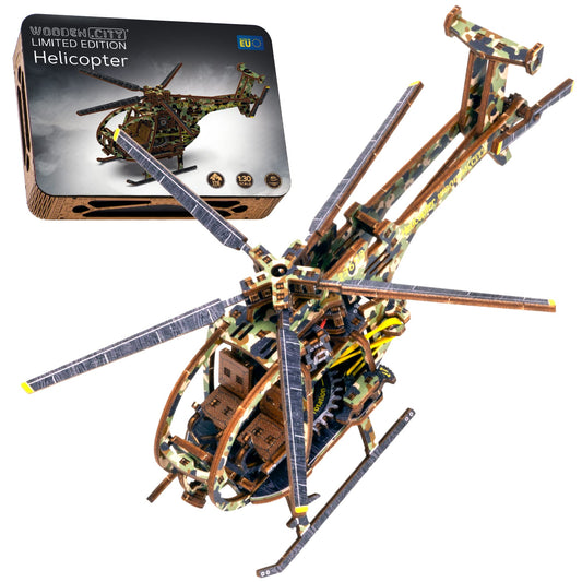 WOODEN.CITY Helicopter LE 3D Puzzles for Adults – Limited Edition Helicopter Kit with Rotating Propeller & 154 Laser-Cut Pieces – Build & Display Rotary Aircraft for Adults & Teens – Wooden Model Gift