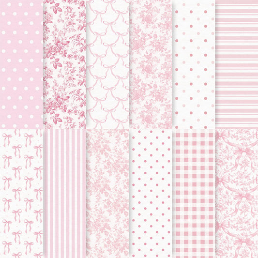 FYSUIMU 24 Sheets Pink Bow Floral Pattern Paper Chinoiserie Scrapbook Specialty Paper Double Sided Craft Papers for DIY Card Making Photo Album Decor, 11.8 x 11.8 Inch