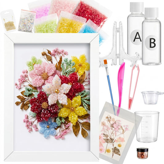 Novabright DIY Dried Flower Crushed Glass Art Kit for Adults Beginners, Sea Glass Mosaic Resin Craft Set for Home Decor, Wedding Gifts Handmade Boho Home Bedroom Office Bookshelf Table Decoration