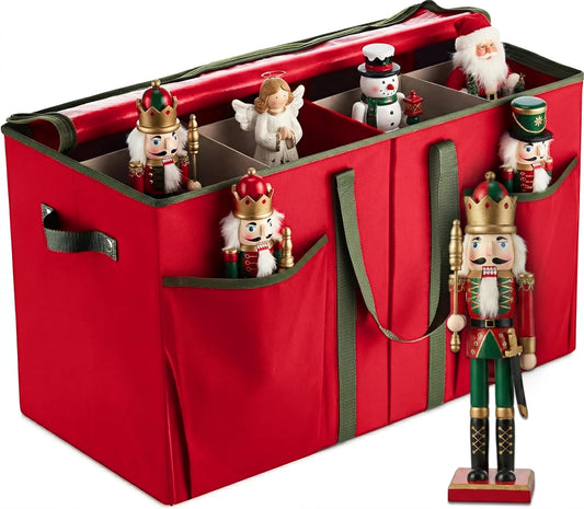 ZOBER Nutcracker Storage Containers - Christmas Ornament Box for 8 Figurines & Decorations - Red