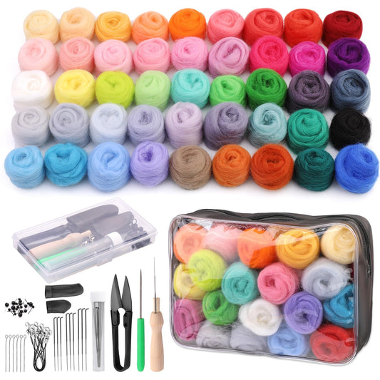 SOCNITC 45 Colors Needle Felting Kits for Beginners, Needle Felting Supplies with Tools, Felt Starter Kits with Needles, Storage Bag for DIY Handcrafts Decoration