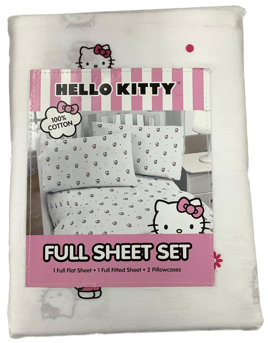 Jay Franco & Sons, Inc. Hello Kitty Cotton Sheet Set (White - Daisies & Dots, Full)