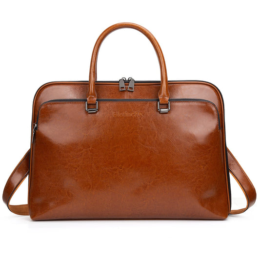 Blofinche Genuine Leather laptop Briefcase: Messenger shoulder bag 15 16 inch men macbook case women work satchel designer handbag Brown
