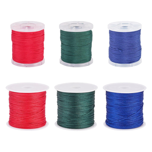 Craftora 6 Rolls 0.8 1mm Nylon Beading Twine for Frienship Bracelets,Red Blue Green Chinese Knotting Cord Kumihimo Macrame Thread for DIY Wind Chime Necklace Jewelry Making Craft
